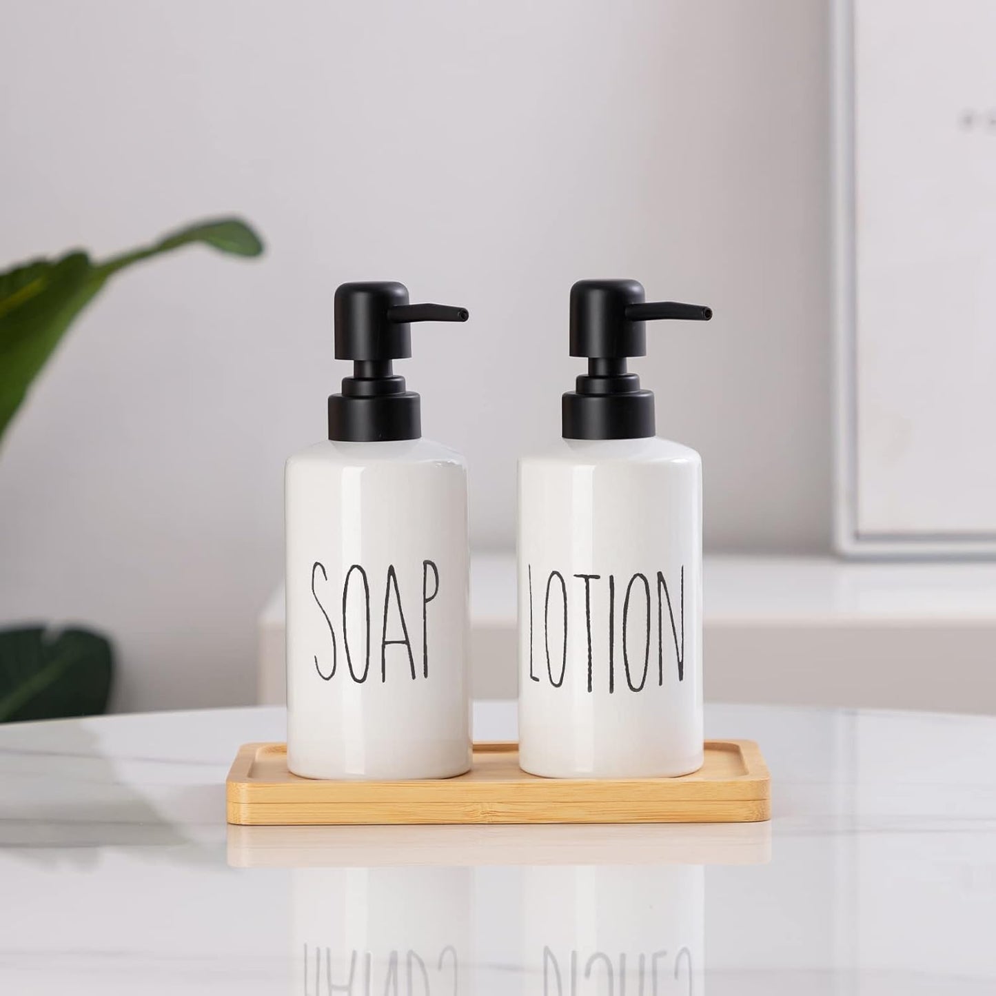 FE Soap Dispenser, 10oz Ceramic Liquid Soap Dispenser for Bathroom Countertop with Plastic Pump(SOAP)