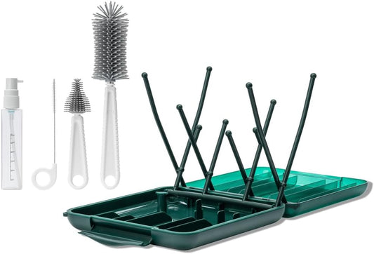 Willow Travel Cleaning Kit & Drying Rack - 5-Pack Cleaning Rack and Brushes for Breast Pump Parts and Bottles - Breastfeeding Essential