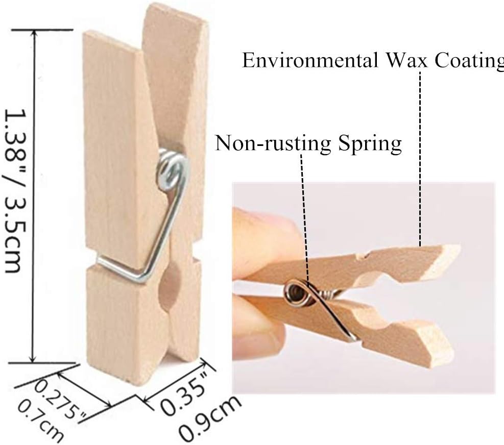 50PCS Small Wooden Clothespins for Pictures with Jute Twine Miniature Clothes Pins for Crafts Decor Drying Clothing Peg Natural Wood Shirt Clips
