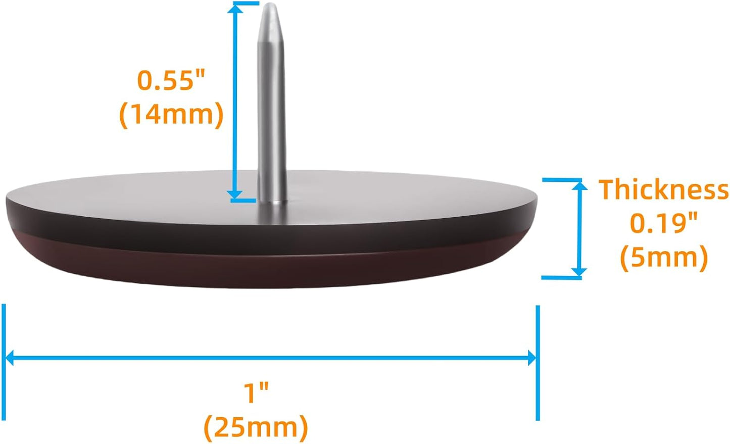 1" Nail on Furniture Sliders (24 Pack) - Furnigear Heavy Duty PTFE (Teflon) Chair Sliders Glides Wooden Furniture Movers Move Your Furniture Easily & Safety - Best Chair Leg Floor Protectors Brown