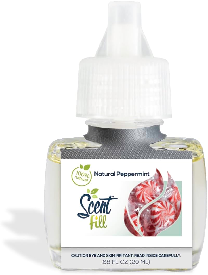 Scent Fill 100% Natural Peppermint Plug in Air Freshener, Scented Oil Refills, 2 Refills + Diffuser