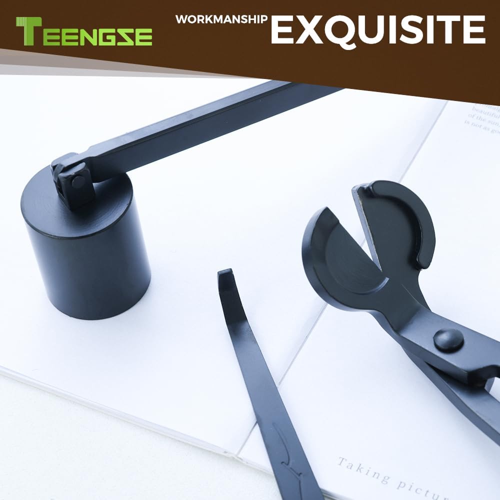 3 in 1 Candle Accessory Set, Candle Wick Trimmer, Candle Wick Snuffer, Candle Wick Dipper Beautiful Box for Candle Lover (Black)