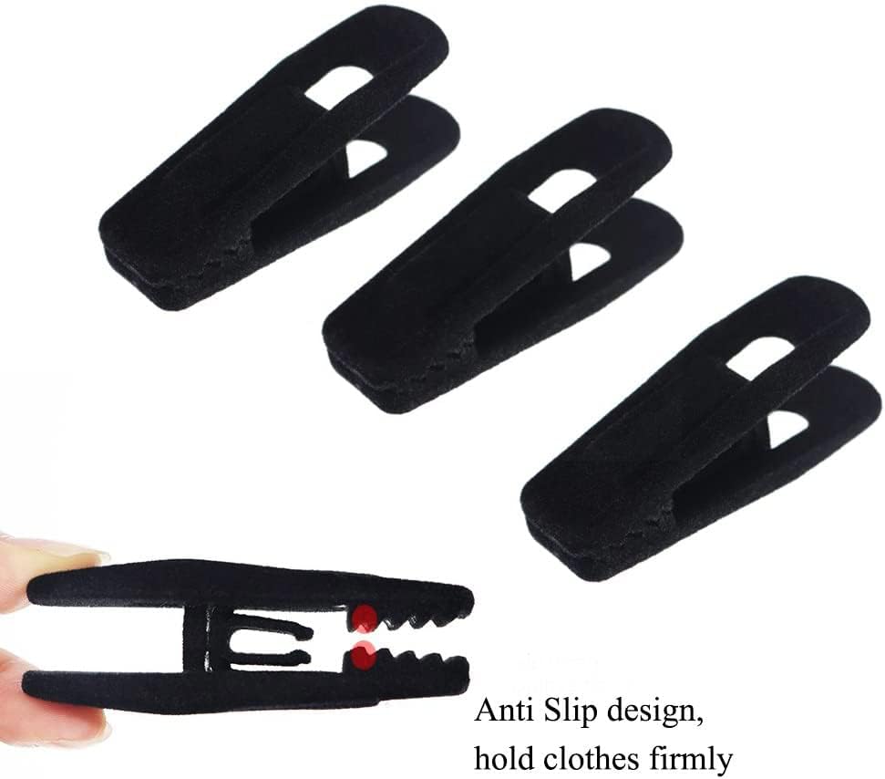 Black Velvet Hangers Clips 20 PCS, Non-Slip Velvet Clips for Suit Pant Skirt Hanger, Strong Finger Clips Perfect for Thin Flocking Hangers