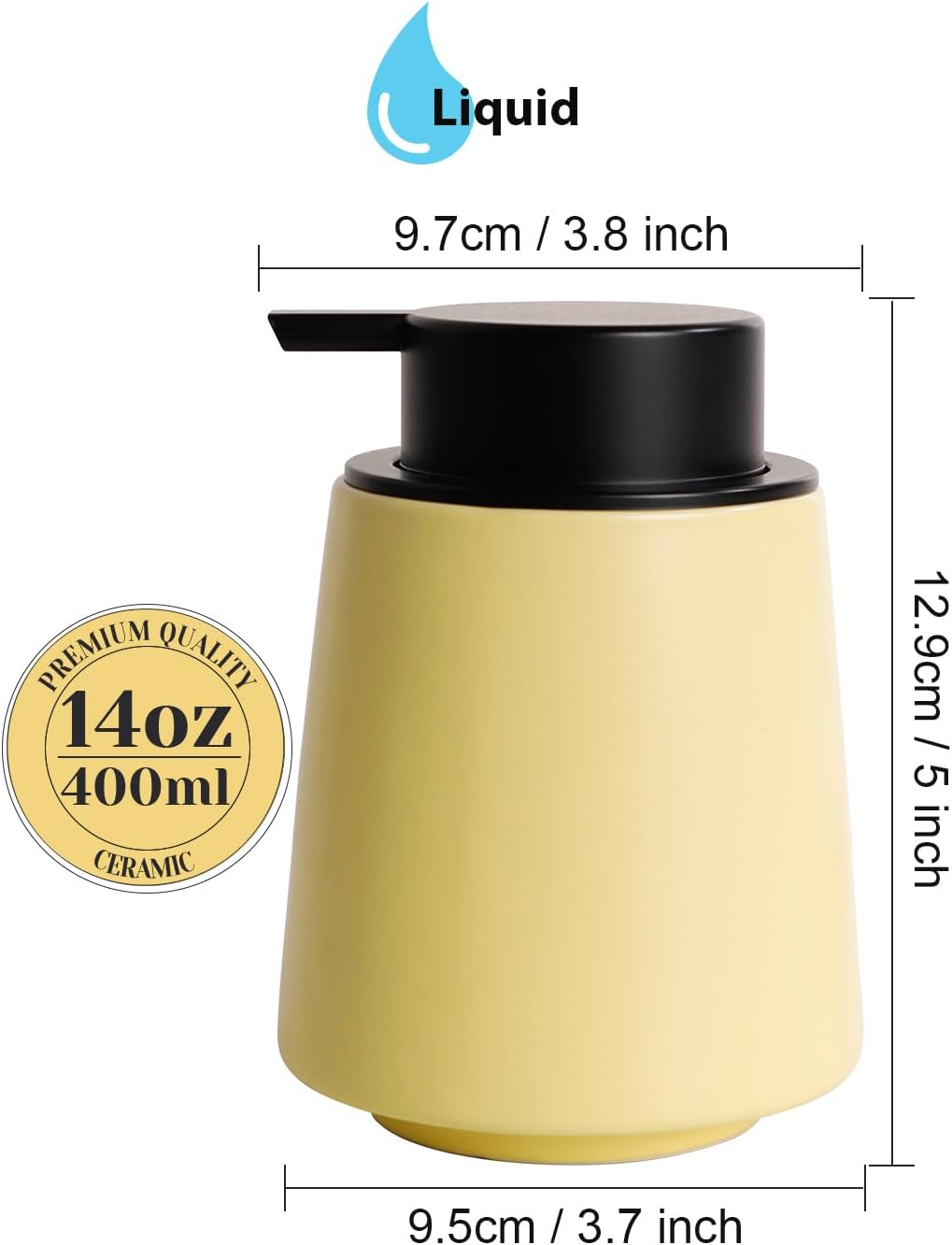 INGOFIN Ceramic Soap Dispenser, 14 oz Bathroom Hand Soap Dispenser, Liquid Dispenser with Pump, Refillable Modern Lotion Dish Dispenser for Kitchen, Matte Yellow