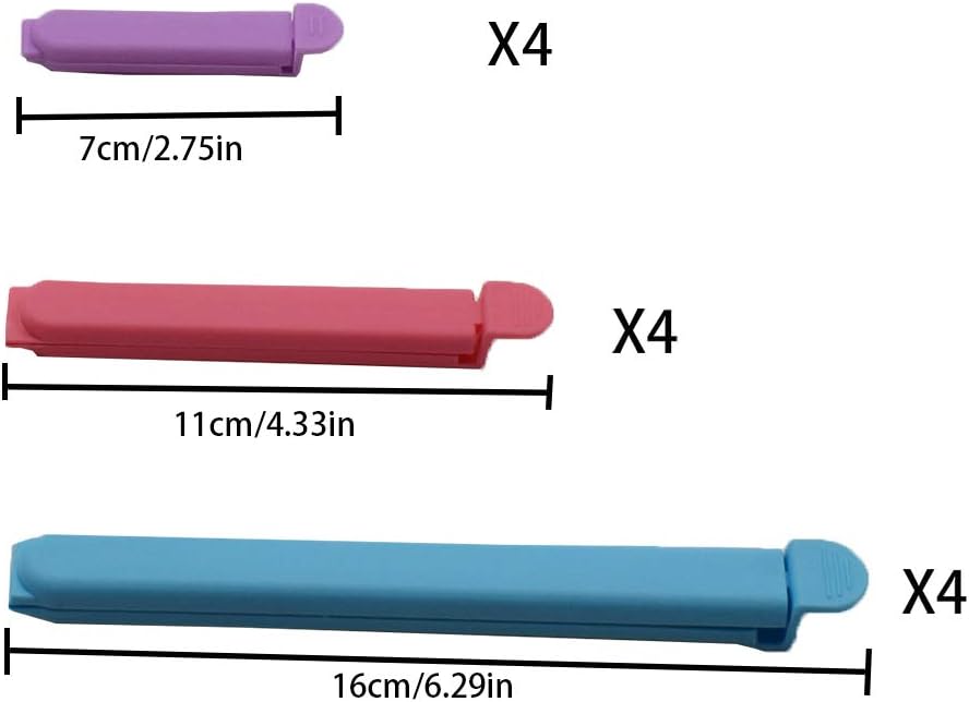 Tmflove 12 PCS Sealing Clips for Food and Snack Bag(2.75 in, 4.33 in, 6.29 in)