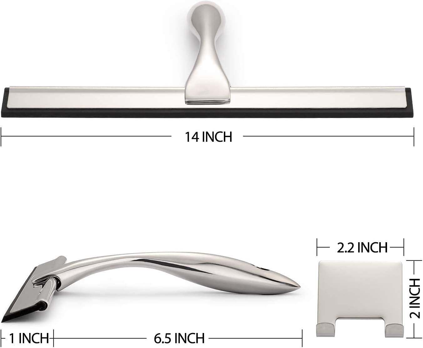 Hiware All-Purpose Shower Squeegee for Shower Doors, Bathroom, Window and Car Glass - Stainless Steel, 14 Inches