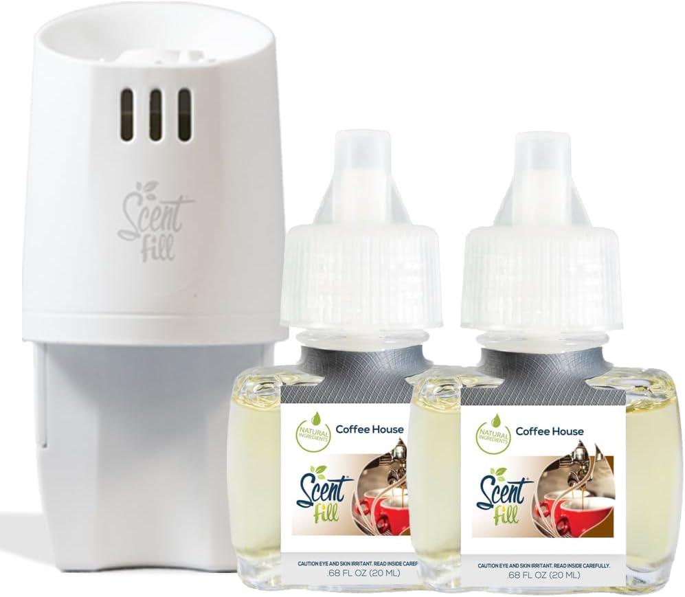 Scent Fill Coffee House Plug in Air Freshener, Scented Oil Refills, 2 Refills + Diffuser