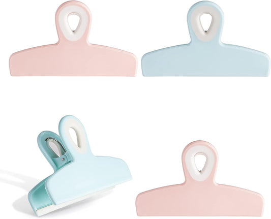 COOK WITH COLOR Bag Clips - Heavy Duty Chip Clip and Refrigerator Magnet Clips for Food Storage with Air Tight Seal Grip, Bright Colors, Pack of 4 Large Clips
