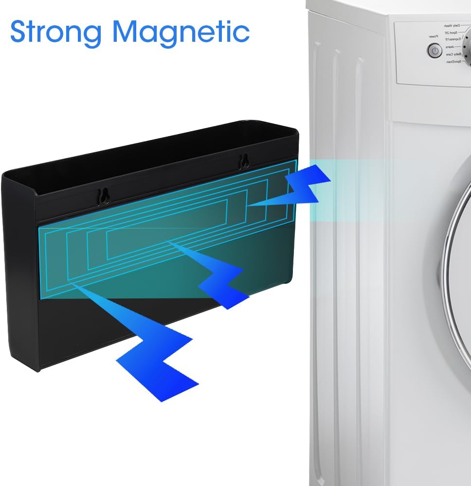Picowe 3 PCS Magnetic Laundry Storage, Magnetic Storage Box for Laundry Room, Kitchen, Bathroom, Office, Space-Saving Trash Container Hanging on Dryer, Washer or Wall Mount Trash Bin (Black)