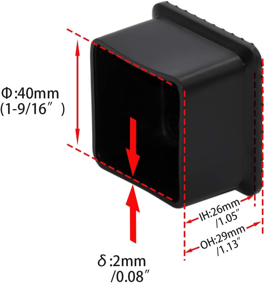 Flyshop Flexible Anti-Scratch PVC Patio Chair Table Leg Caps Tips Floor Protectors Square Furniture Covers, 20pcs, Black, 40 mm x 40 mm, 1-9/16" x 1-9/16"