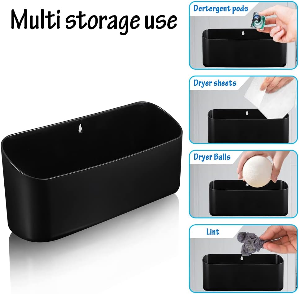 Picowe Magnetic Laundry Storage, Large Lint Holder Bin for Laundry Room, Space-Saving Trash Container Hanging on Dryer, Washer or Wall Mount Trash Bin, M - Black
