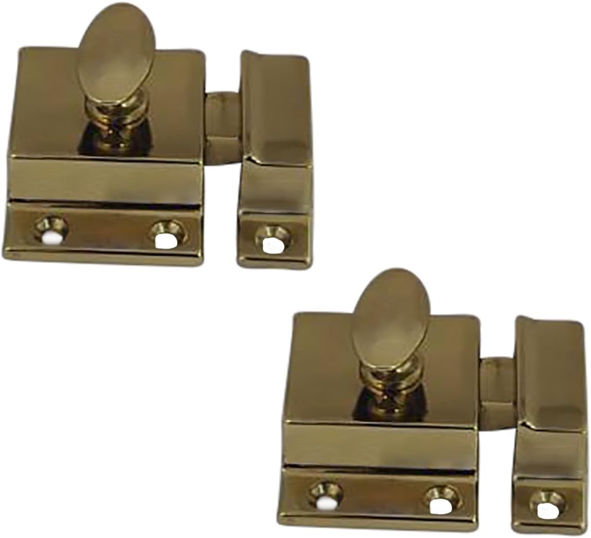 QCAA Traditional Large Oval Turn Cabinet Latch, Solid Brass, 2", for Cupboard & Other Furniture, Polished Brass, 2 Pack, Made in Taiwan