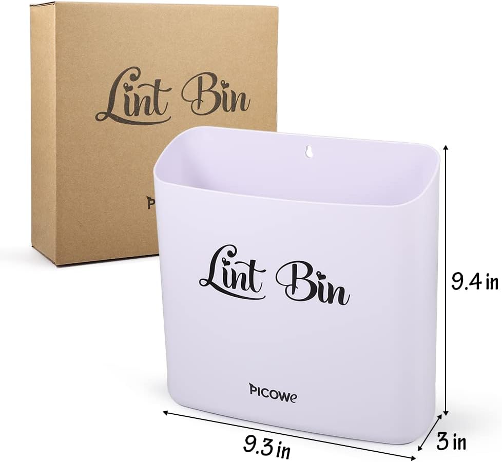 Picowe Magnetic Laundry Storage, Large Lint Holder Bin for Laundry Room, Space-Saving Trash Container Hanging on Dryer, Washer or Wall Mount (Gray White)