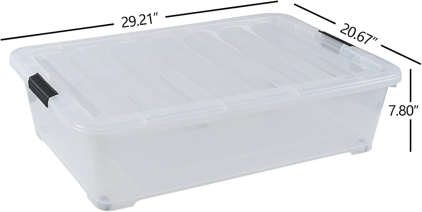 50 Quart Wheeled Latching Storage Box, Stackable Bin with Latch Lid, Plastic Container to Organize Shoes Underbed (3 Pack)