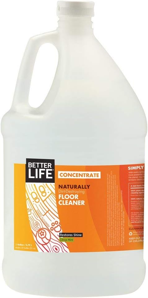 Better Life Floor Cleaner Concentrate - Liquid Multipurpose Cleaner for Wood, Tile, Laminate, Vinyl, Bamboo - Hardwood Floor Cleaner for Mopping - Citrus Mint 1 Gal Concentrate