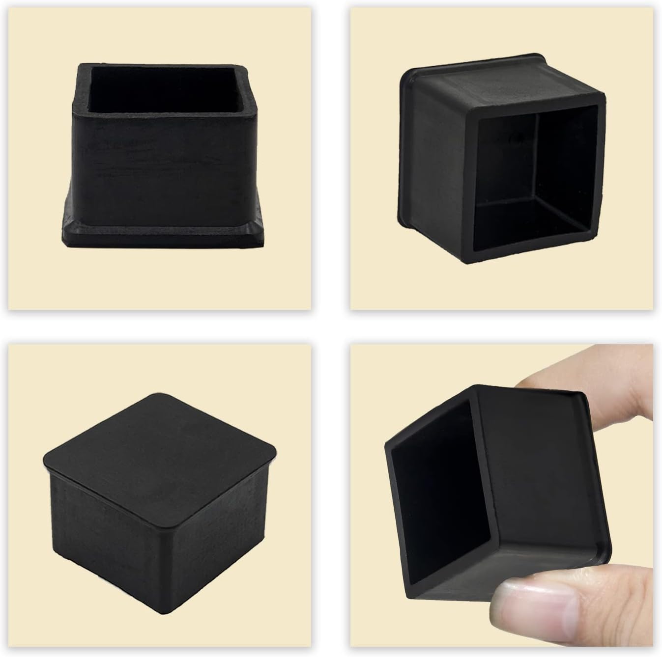 Flyshop Non-Slip Thick Rubber Leg Tips Floor Protectors Square Chair Leg Caps 38 x 38 mm, 1-1/2" x 1-1/2", Black, 20PCS