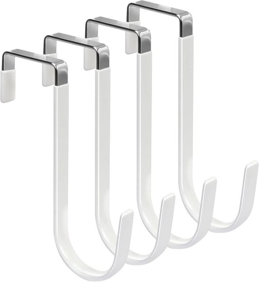 FYY Over The Door Hooks, 4 Pack Hangers Hooks with Rubber Prevent Scratches Heavy Duty Organizer for Living Room, Bathroom, Bedroom, Kitchen Hanging Clothes, Towels, Hats, Coats, Bags White