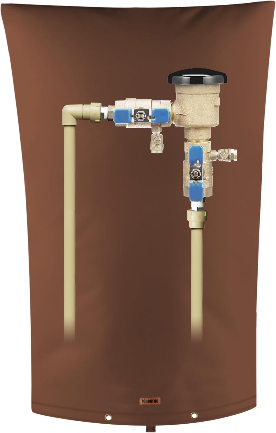 TOHONFOO Backflow Preventer Pipe Insulation Cover (5°F) - Irrigation Sprinkler Valve Insulated Pouch - Water Well Pump Cover - Sturdy 5 Layers for Winter Freeze Protection, 22" W x 34" H, Brown
