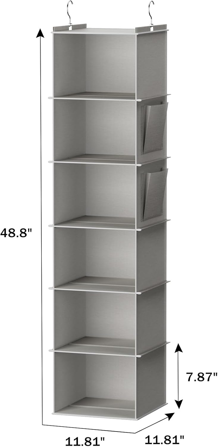YOUDENOVA Hanging Closet Organizer, 6-Shelf Closet Hanging Storage Shelves, 2 Packs, Light Grey