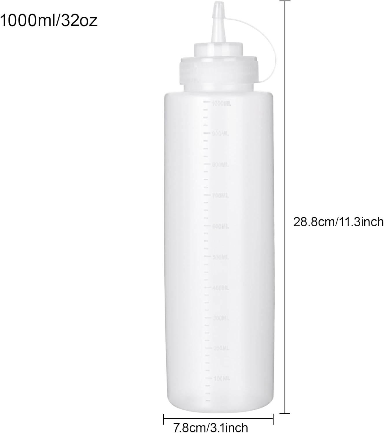 Squeeze Bottles for Sauces 2 Pack, 32 Ounce 1000ml Plastic Dressing Squirt Bottles with Cap Lids, Condiment Bottle for Liquids BBQ Dressing Pancake Art Dispenser