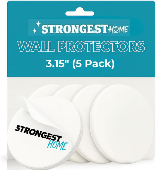 Strongest Home Wall & Door Handle Stopper 3.15" Set 5 Pieces of White Rubber Door Knob Round Wall Shield Cushion, Quiet Wall Protector for Door Handle, Guard Door Bumper Wall - Self Adhesive