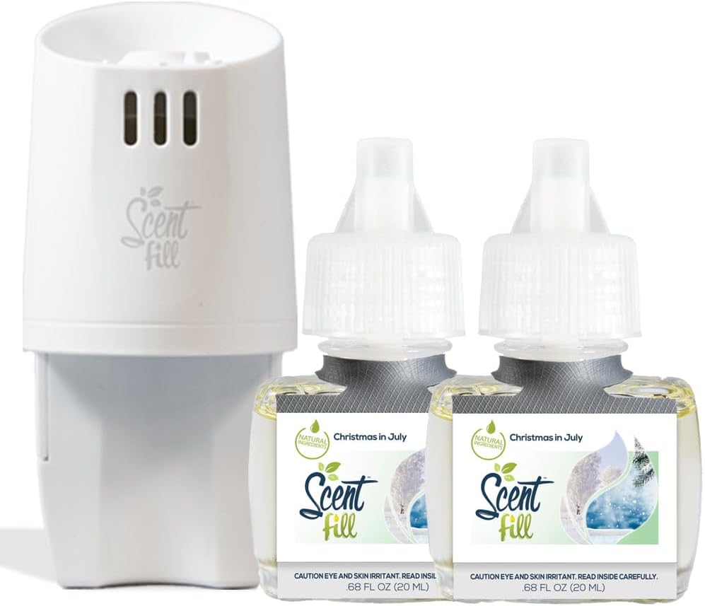 Scent Fill Christmas in July Plug in Air Freshener, Scented Oil Refills, 2 Refills + Diffuser