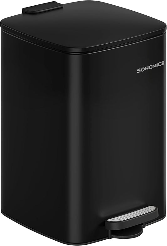 SONGMICS Kitchen Trash Can, 5.2-Gallon (20 L) Trash Bin, Stainless Steel Garbage Can, with Inner Bucket, Soft Close and Stays Open, Ink Black ULTB592B01