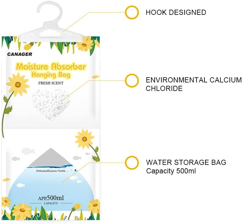 CANAGER Moisture Absorber -12 Pack,Fresh Scent Hanging Humidity Bag,Home,Car, and Closet Dehumidifiers(12.5OZ).