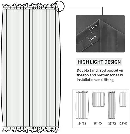 DWCN French Door Curtains – Rod Pocket Thermal Blackout Curtain for Doors with Glass Window, Kitchen and Patio Doors for Privacy, 54 X 40 Inch Length, 1 Curtain Panel with Tieback, Dark Grey