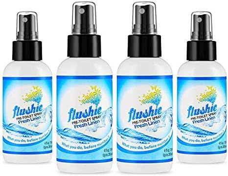 Flushie Pre-Toilet Spray for Poop Travel Size Toiletries Bathroom Spray for Poop Spray for Toilet Deodorizer Traveling Essentials Poop deodorizer Poop Odor eliminator 4oz (Linen, 4 Pack)