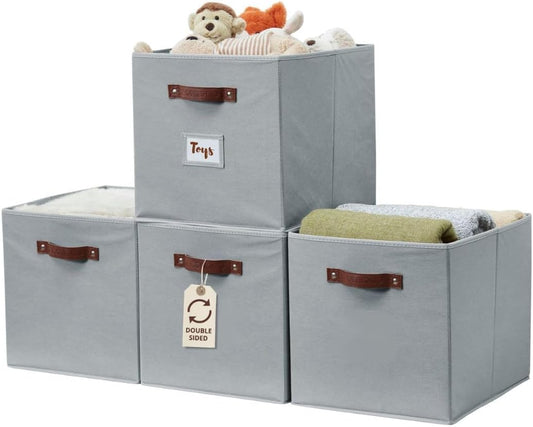 DECOMOMO Storage Baskets, 13x15x13 Storage Cube Bins with Labels for Organizing Shelves Kallax (Kallax / 4pcs, Grey)