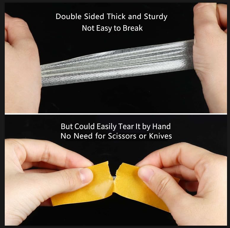 Double Sided Tape Heavy Duty, 3.2in x 33FT(10m), Universal High Tack Strong Wall Adhesive with Fiberglass Mesh, Super Sticky Resistente Clear Tape, Easy Use Mounting Tape