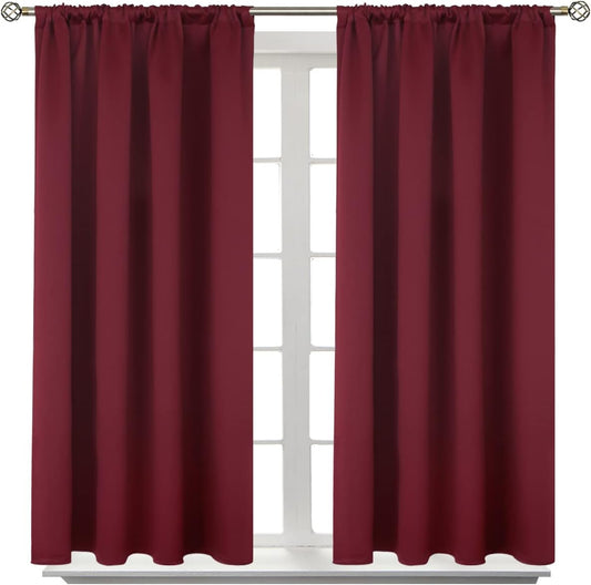 BGment Short Burgundy Blackout Curtains 40 Inches Length - Rod Pocket Thermal Insulated Room Darkening Window Drapes for Bedroom Kitchen Bathroom, 42 x 40 Inch, 2 Panels