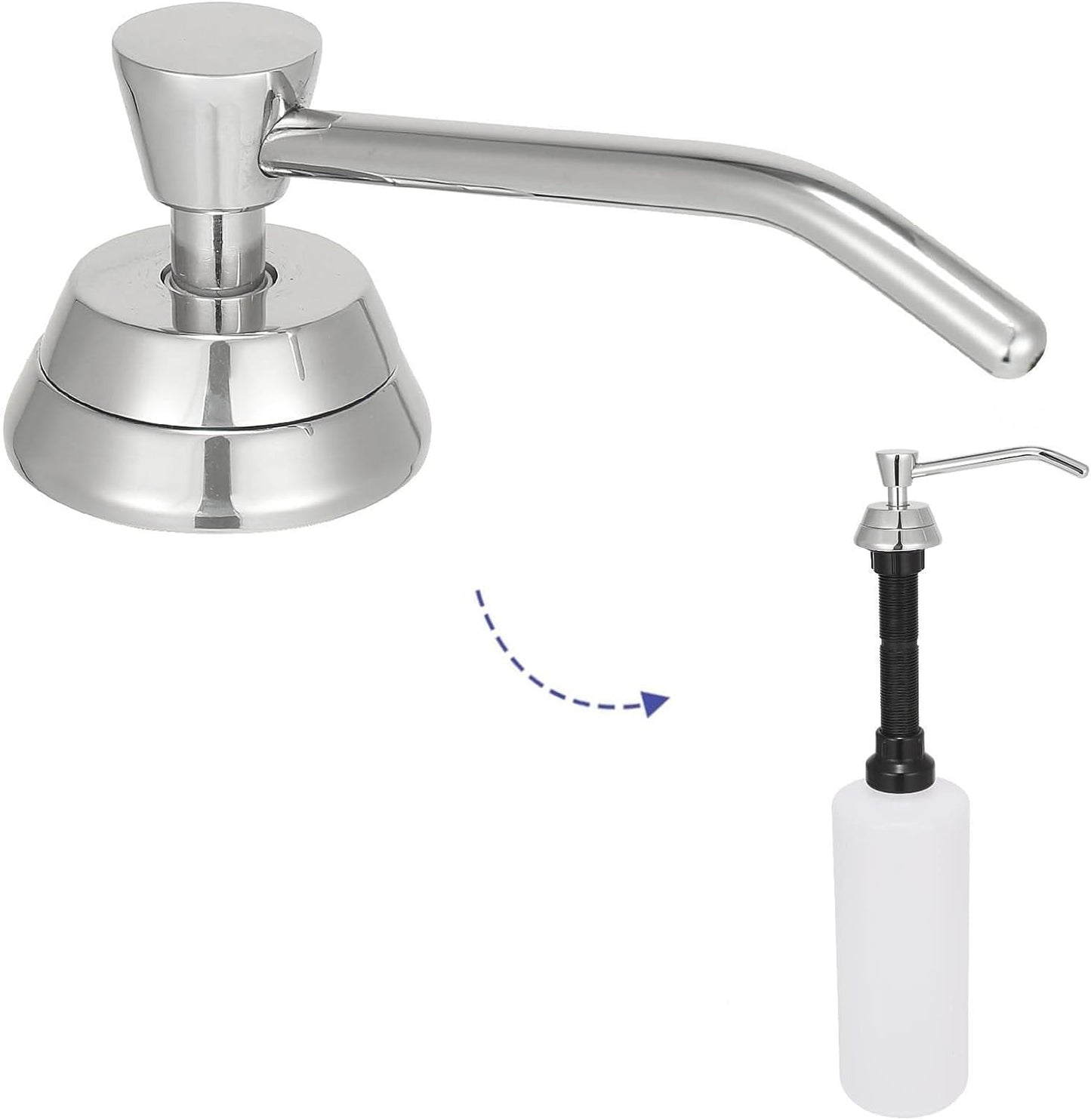 Heavy Duty Brass Countertop Liquid Soap Dispenser, Commercial Grade Top Fill Built-in Soap Dispenser with 34 oz/ 1L Bottle for Bathroom, Kitchen, Public Restroom, Chrome Finish, 4” Spout