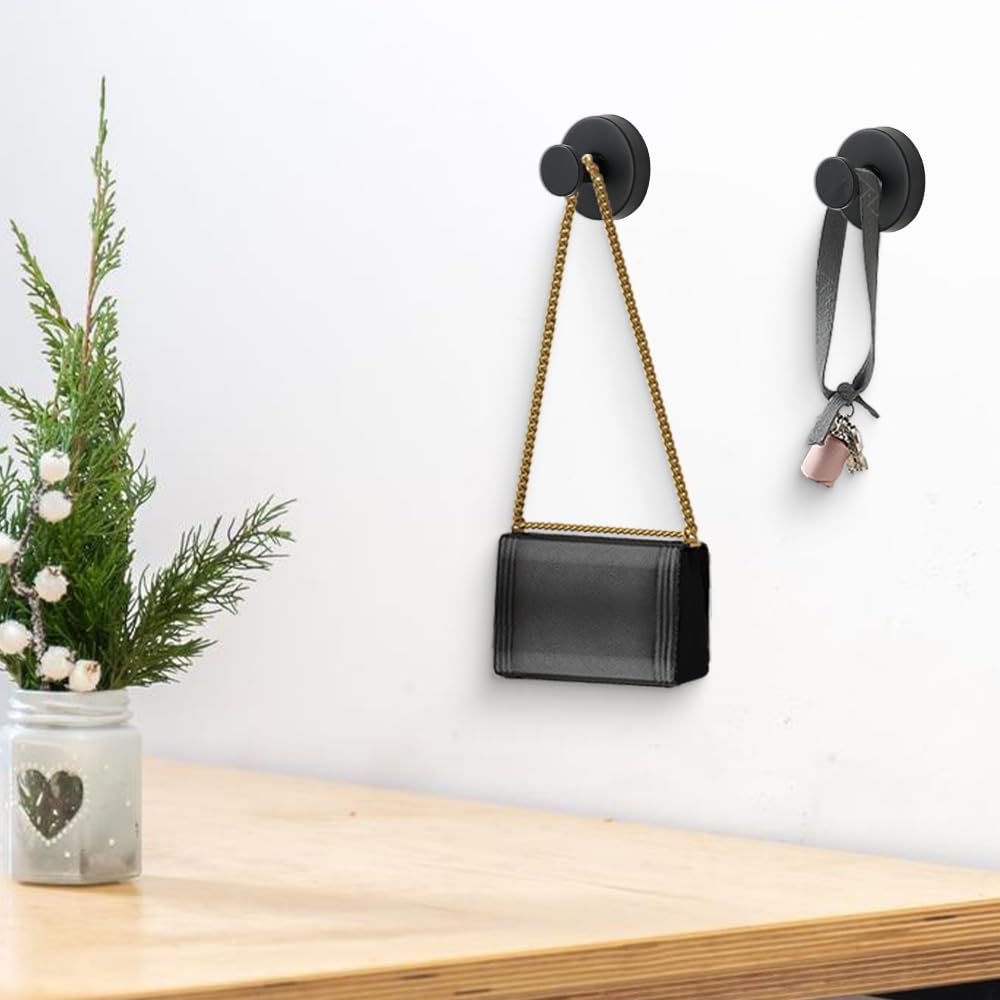 Suction Cup Hooks for Wreaths, 2025 New No Drill Suction Cup Hooks on Glass, Wreath Hanger for Front Door, Rustproof Hook Holder Towel Hook for Window Bathroom Mirrors Tile (4, Black A)