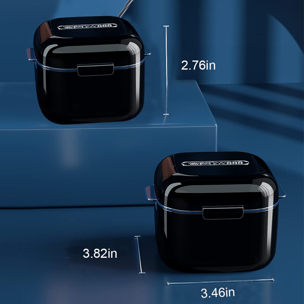 Denture Cup，Retainer Case,Cute Night Mouth Guard Box Holder, Storage Soak Container with Strainer basket for Travel Cleaning.(1 Pack,Black)