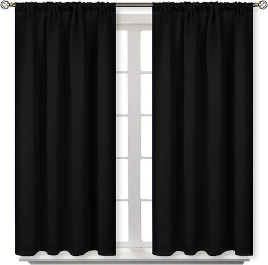 BGment Black Blackout Curtains 40 Inches Long for Bedroom Kitchen Window - Short Drapes Thermal Insulated with Rod Pocket Privacy for Cafe Bathroom, 42 x 40 Inch, 2 Panels
