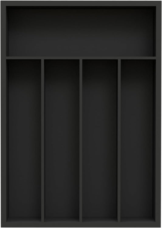 Bamboo Kitchen Drawer Organizer - silverware organizer - Cutlery Tray - Utensil Tray - drawer dividers and Utensil Holder with Wood Silverware Holder for Flatware Cutlery (5 Slots, Black)