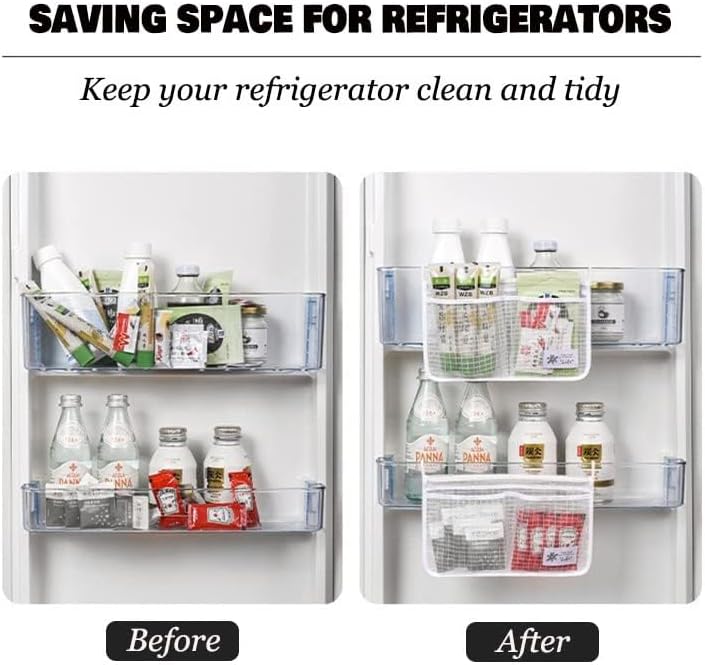 3PCS Refrigerator Door Organizer Set, Fridge Hanging Mesh Bag for Kitchen Storage Bag, Household Sundries Sorting Bag Used to Refrigerator Side Door, Only for Small Objects Containers (White)