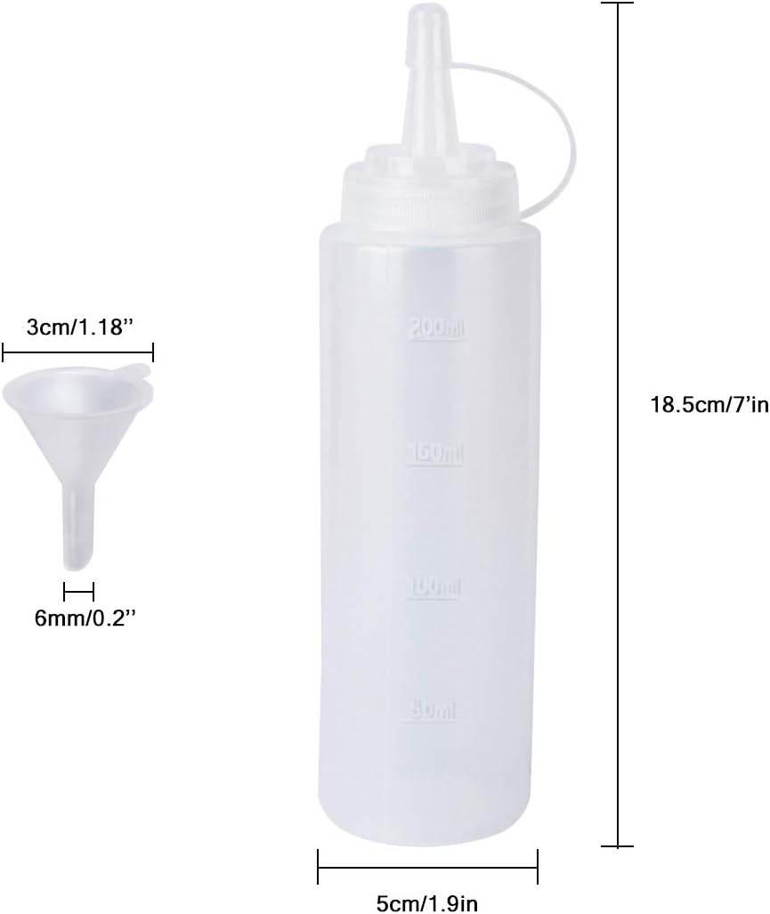 2 Pack 8oz Plastic Sauce Bottle Squeeze Squirt with Cap, Ketchup Dispenser, Leakproof Lids, Funnel Included