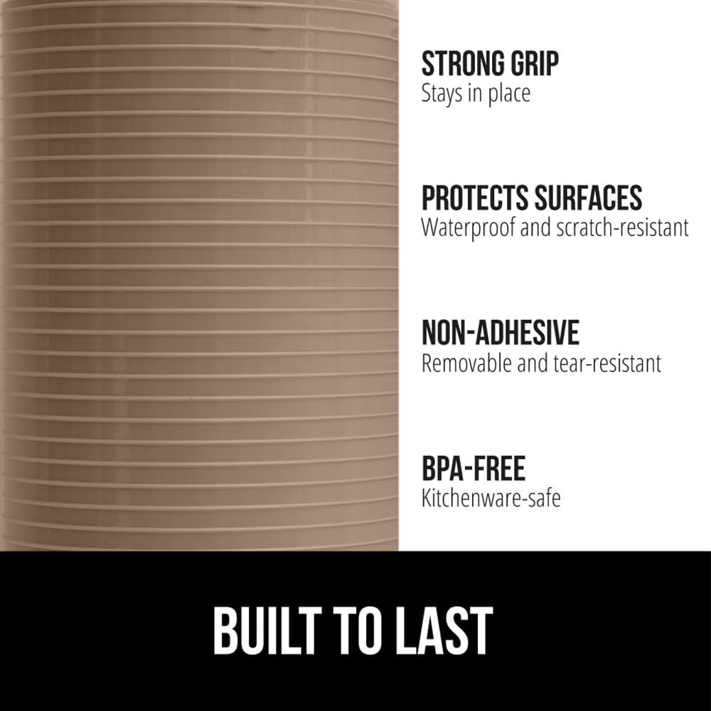 GORILLA GRIP DuraGuard Shelf Liner, Non-Adhesive Cabinet Liners for Kitchen Drawers, Shelves, Refrigerator, Pantry Storage, Bathroom Closet, Durable Waterproof BPA Free Ribbed Plastic, 12x20 Beige