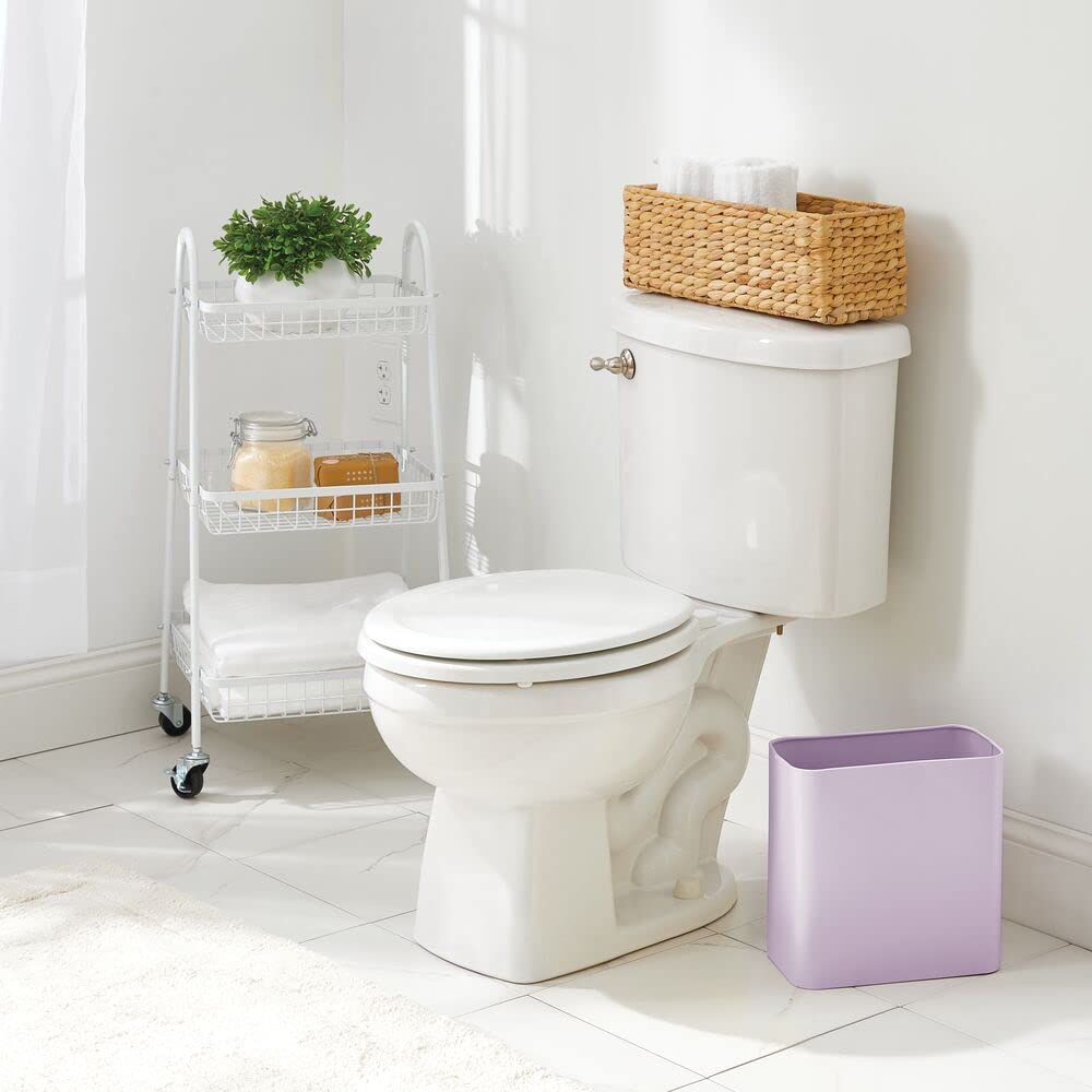 mDesign Metal Wastepaper Bin — Compact Rectangular Bathroom Bin — Rubbish Basket for Home and Office — Light Purple
