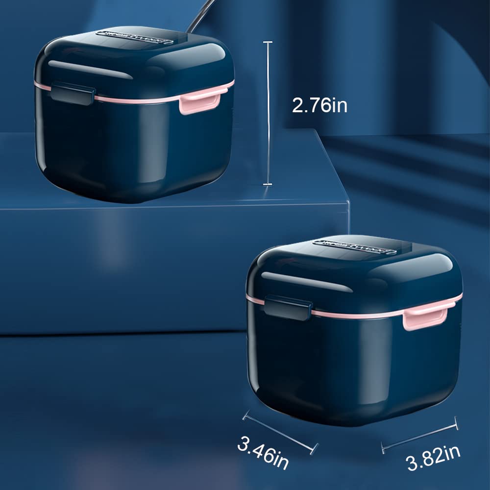 Denture Cup，Retainer Case,Cute Night Mouth Guard Box Holder, Storage Soak Container with Strainer basket for Travel Cleaning (Blue)