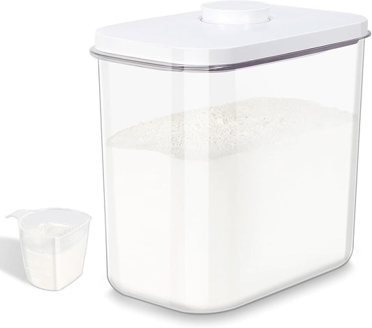 Airtight Rice Container 25 Lbs with Handle and Cup – 12.68Qt Large Flour Sugar Storage Container with Pop Up Seal & Hanging Lid Hooks, Clear Tall Food Storage Bin for Kitchen Pantry Organization