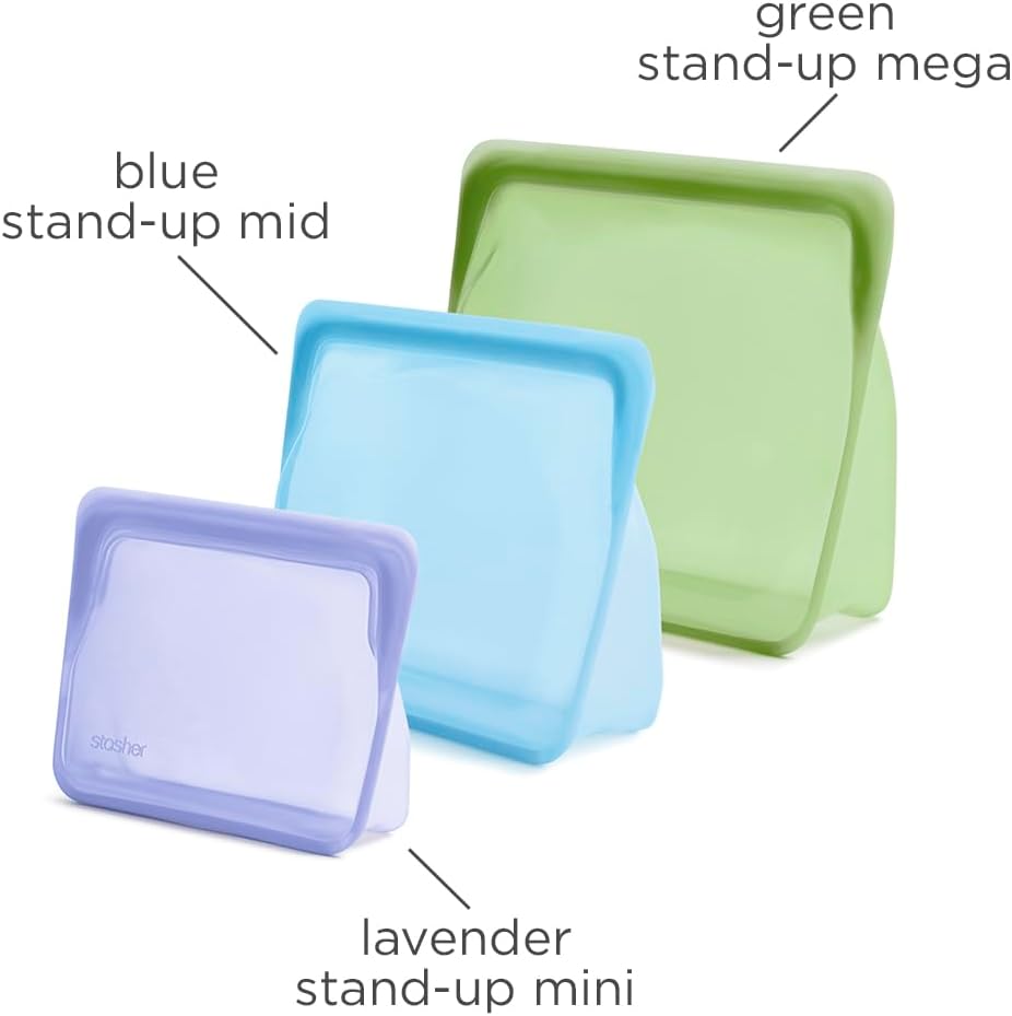 Stasher Premium Silicone Reusable Food Storage Bags, 3-Pack, Multi, Multi-Use Food Storage Bags, Lunch Bag, Travel Containers, BPA Free, Leak-free, Dishwasher-Safe, Eco-friendly