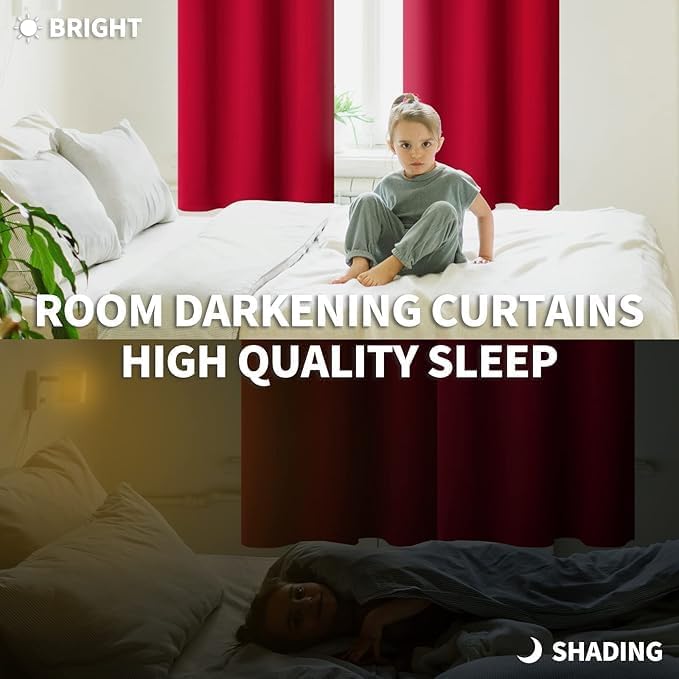 BGment Red Blackout Curtains 40 Inches Length for Short Window - Thermal Insulated Darpes with Rod Pocket Room Darkening for Kitchen Cafe Bathroom Camper, 2 Panels, 34 x 40 Inch