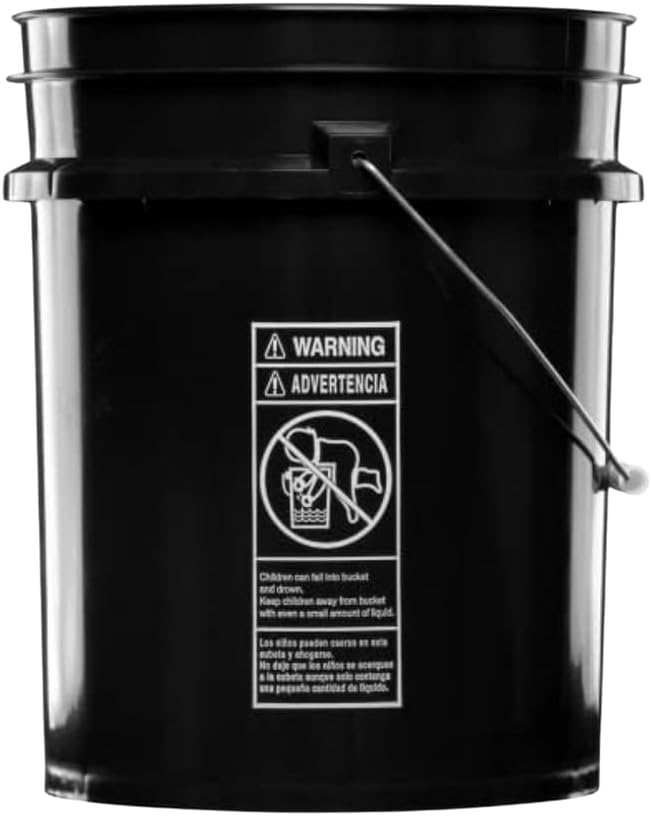 House Naturals 5 Gallon Premium HPDE Plastic Bucket - Made in USA Food Grade Storage Container, BPA Free All Purpose Pail (2, Black)