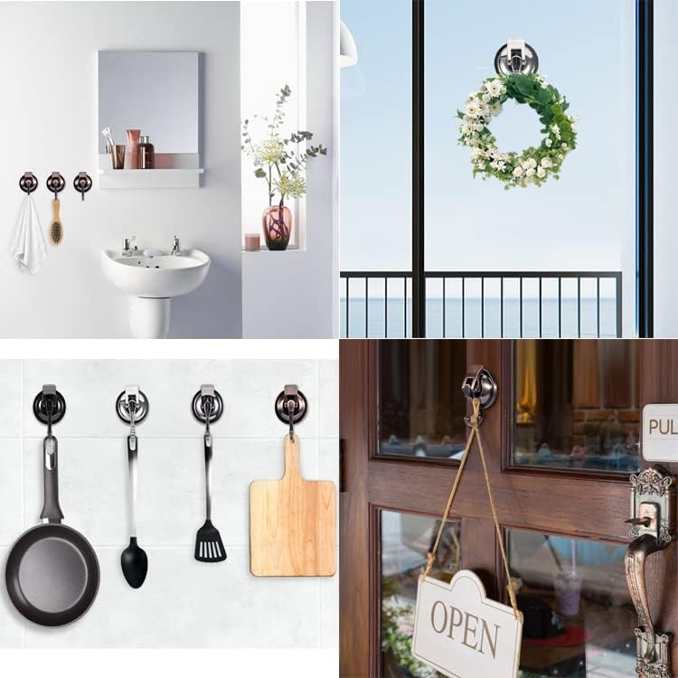 Suction Cup Hooks for Shower, Bathroom, Kitchen, Glass Door, Mirror, Tile – Loofah, Towel, Coat, Bath Robe Hook Holder for Hanging – Waterproof Wreath Hanger (Red Bronze 4Pack)