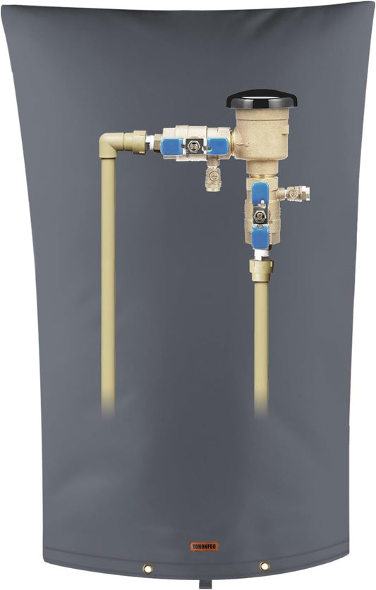 TOHONFOO Backflow Preventer Pipe Insulation Cover (5°F) - Irrigation Sprinkler Valve Insulated Pouch - Water Well Pump Cover - Sturdy 5 Layers for Winter Freeze Protection, 22" W x 34" H, Grey