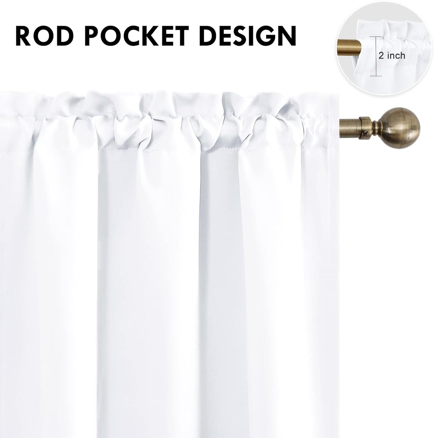 DWCN White Curtains for Living Room Thermal Insulated, 50% Light Blocking Curtains for Bedroom, Dining Room Window, W 38x L 54 Inch, Set of 2 Rod Pocket Curtain Panels